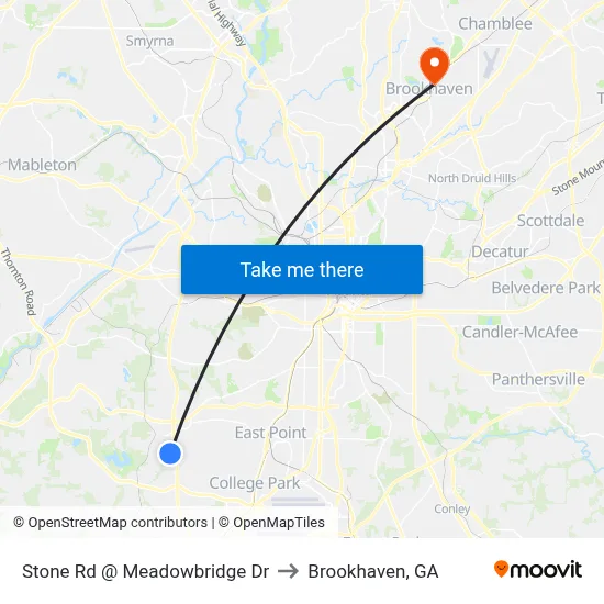 Stone Rd @ Meadowbridge Dr to Brookhaven, GA map