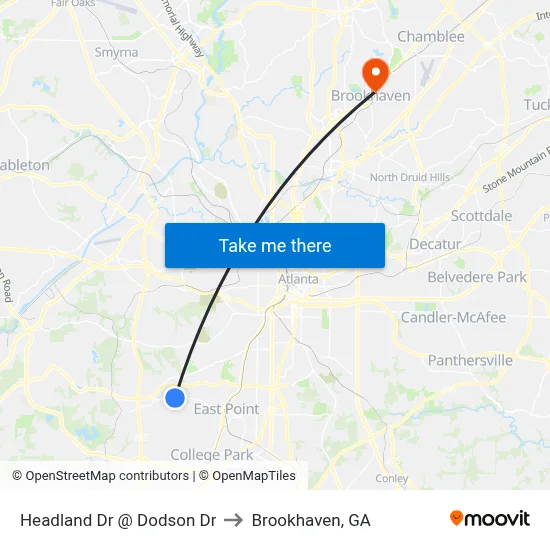 Headland Dr @ Dodson Dr to Brookhaven, GA map