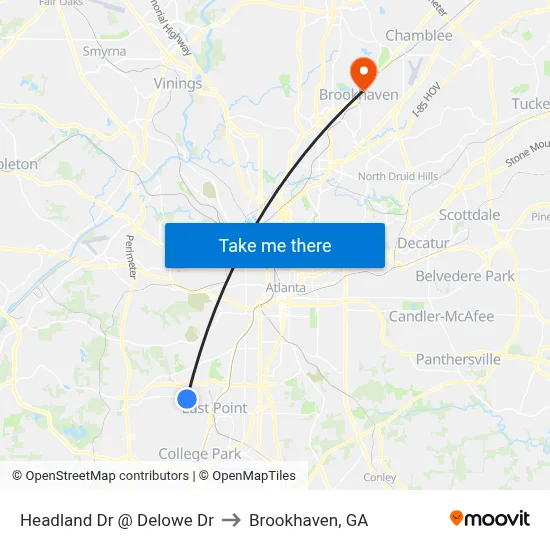 Headland Dr @ Delowe Dr to Brookhaven, GA map