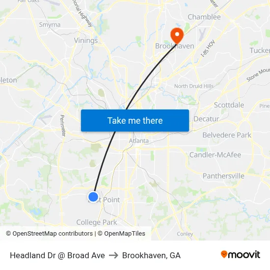 Headland Dr @ Broad Ave to Brookhaven, GA map