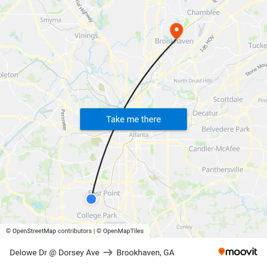 Delowe Dr @ Dorsey Ave to Brookhaven, GA map