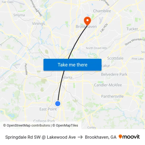 Springdale Rd SW @ Lakewood Ave to Brookhaven, GA map