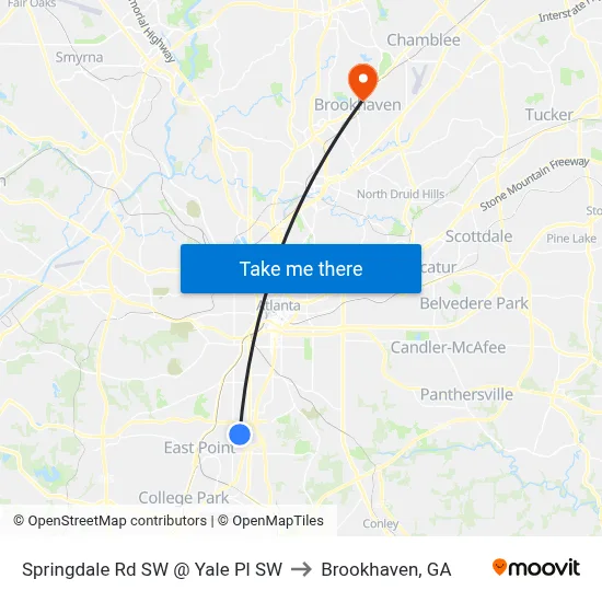 Springdale Rd SW @ Yale Pl SW to Brookhaven, GA map