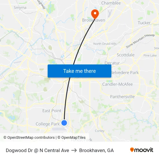 Dogwood Dr @ N Central Ave to Brookhaven, GA map