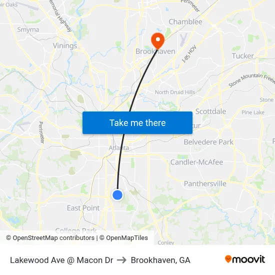 Lakewood Ave @ Macon Dr to Brookhaven, GA map