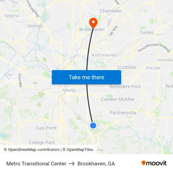 Metro Transitional Center to Brookhaven, GA map