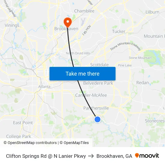 Clifton Springs Rd @ N Lanier Pkwy to Brookhaven, GA map