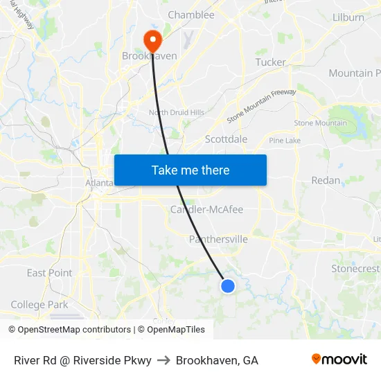 River Rd @ Riverside Pkwy to Brookhaven, GA map