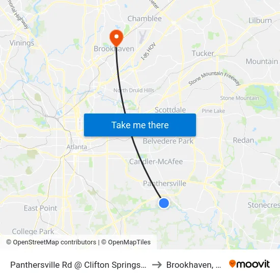 Panthersville Rd @ Clifton Springs Rd to Brookhaven, GA map