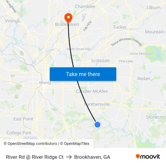 River Rd @ River Ridge Ct to Brookhaven, GA map