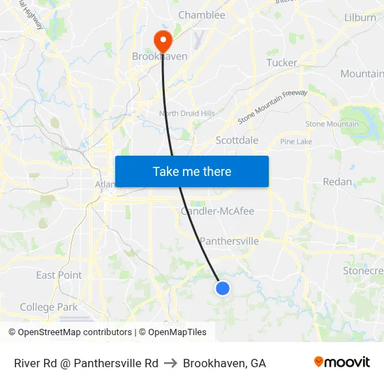 River Rd @ Panthersville Rd to Brookhaven, GA map