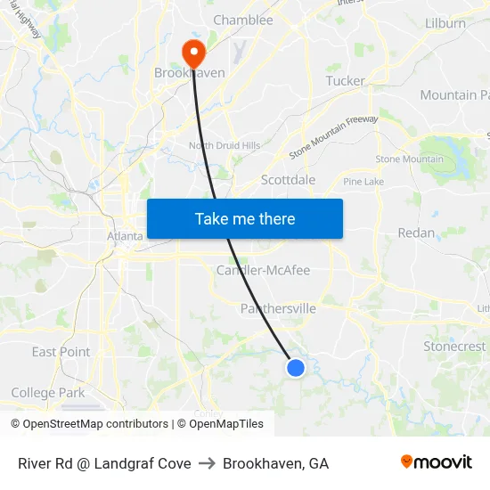River Rd @ Landgraf Cove to Brookhaven, GA map