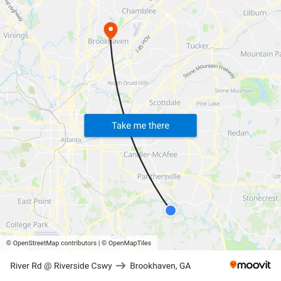 River Rd @ Riverside Cswy to Brookhaven, GA map