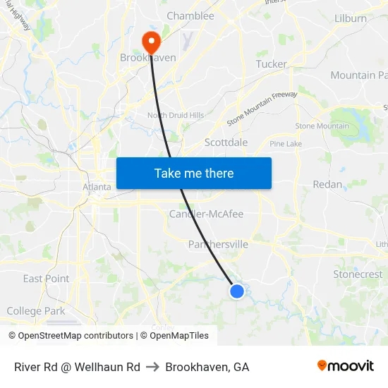 River Rd @ Wellhaun Rd to Brookhaven, GA map
