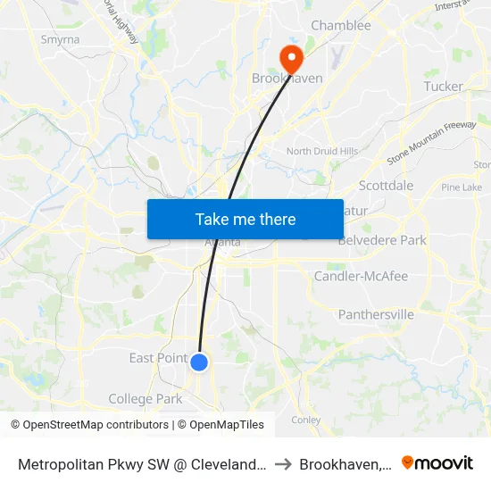 Metropolitan Pkwy SW @ Cleveland Ave S to Brookhaven, GA map