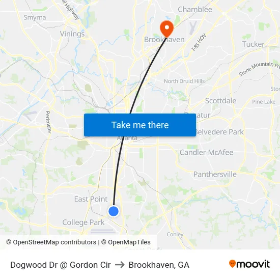 Dogwood Dr @ Gordon Cir to Brookhaven, GA map