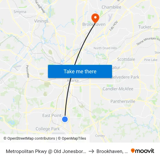 Metropolitan Pkwy @ Old Jonesboro Rd to Brookhaven, GA map