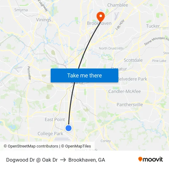 Dogwood Dr @ Oak Dr to Brookhaven, GA map