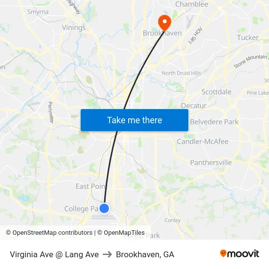 Virginia Ave @ Lang Ave to Brookhaven, GA map