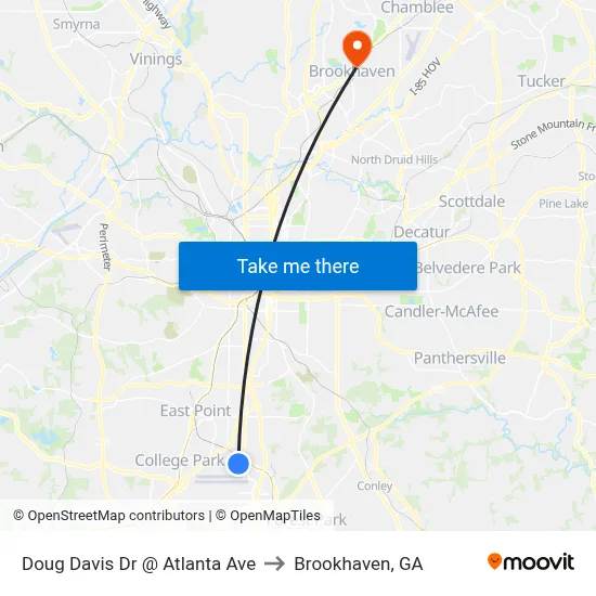 Doug Davis Dr @ Atlanta Ave to Brookhaven, GA map