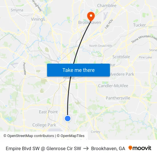 Empire Blvd SW @ Glenrose Cir SW to Brookhaven, GA map