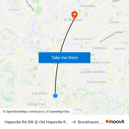 Hapeville Rd SW @ Old Hapeville Rd SW to Brookhaven, GA map