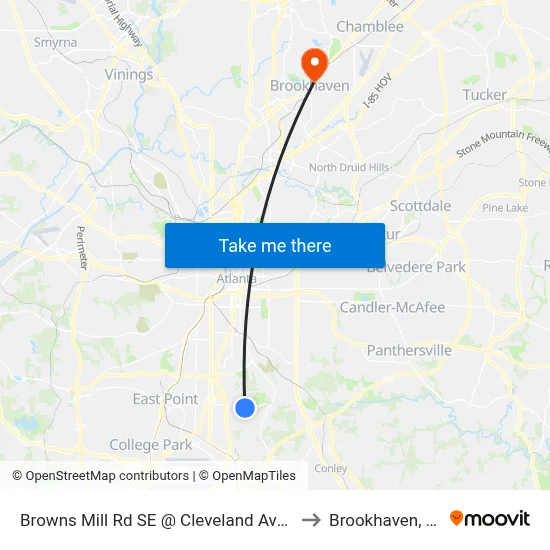 Browns Mill Rd SE @ Cleveland Ave SE to Brookhaven, GA map