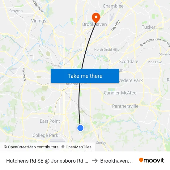 Hutchens Rd SE @ Jonesboro Rd SE to Brookhaven, GA map