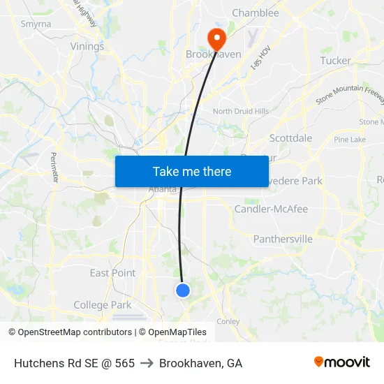 Hutchens Rd SE @ 565 to Brookhaven, GA map