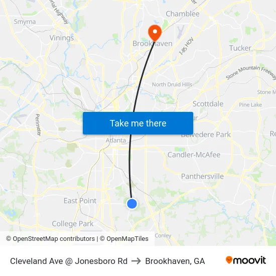 Cleveland Ave @ Jonesboro Rd to Brookhaven, GA map