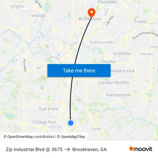 Zip Industrial Blvd @ 3675 to Brookhaven, GA map