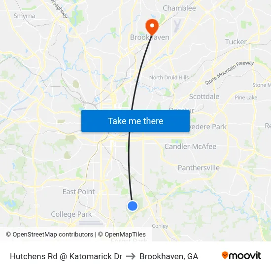 Hutchens Rd @ Katomarick Dr to Brookhaven, GA map