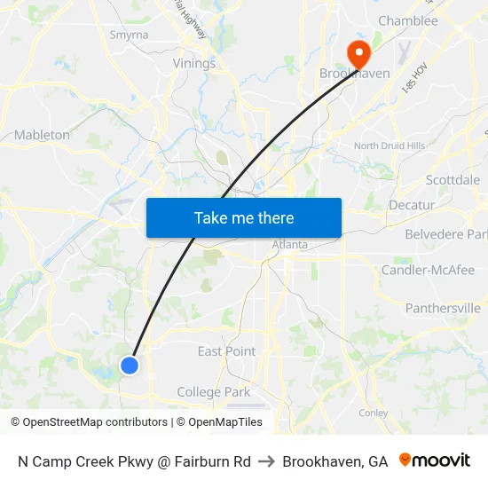 N Camp Creek Pkwy @ Fairburn Rd to Brookhaven, GA map