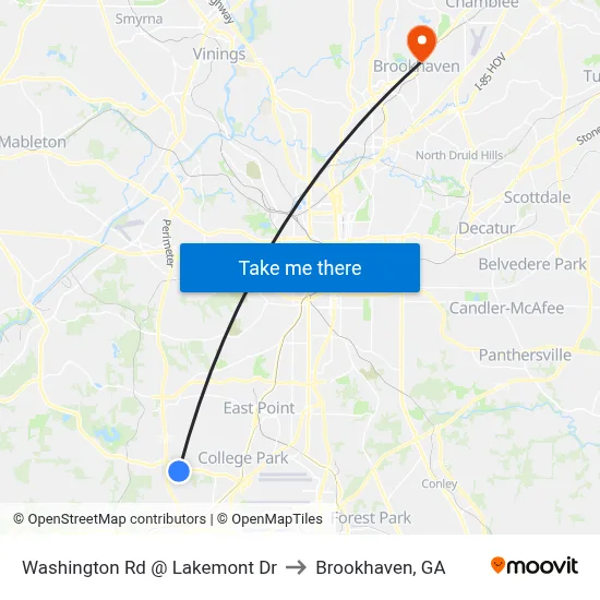 Washington Rd @ Lakemont Dr to Brookhaven, GA map