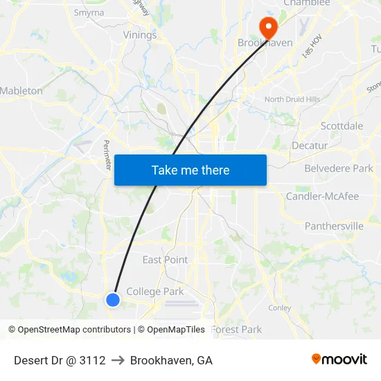 Desert Dr @ 3112 to Brookhaven, GA map