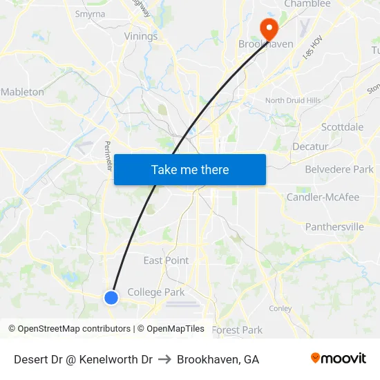 Desert Dr @ Kenelworth Dr to Brookhaven, GA map