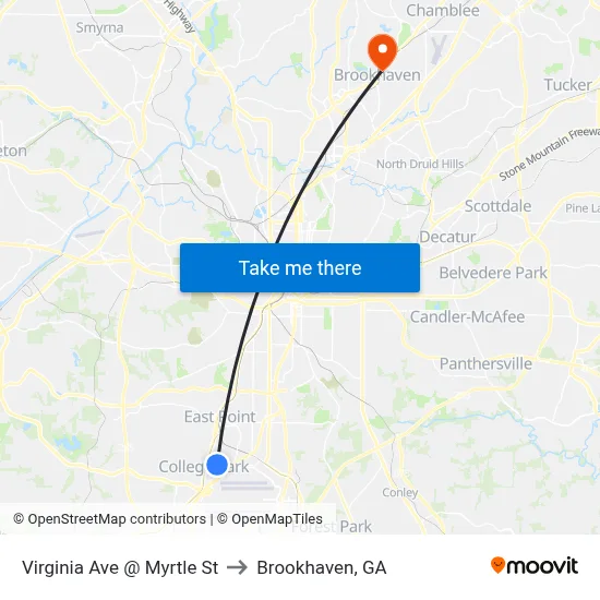 Virginia Ave @ Myrtle St to Brookhaven, GA map