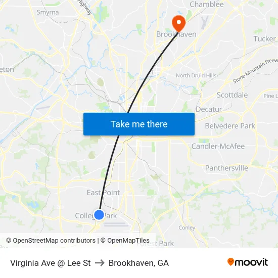 Virginia Ave @ Lee St to Brookhaven, GA map
