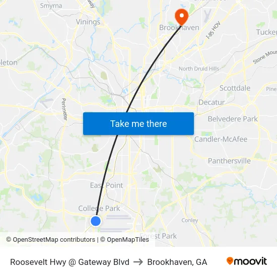 Roosevelt Hwy @ Gateway Blvd to Brookhaven, GA map
