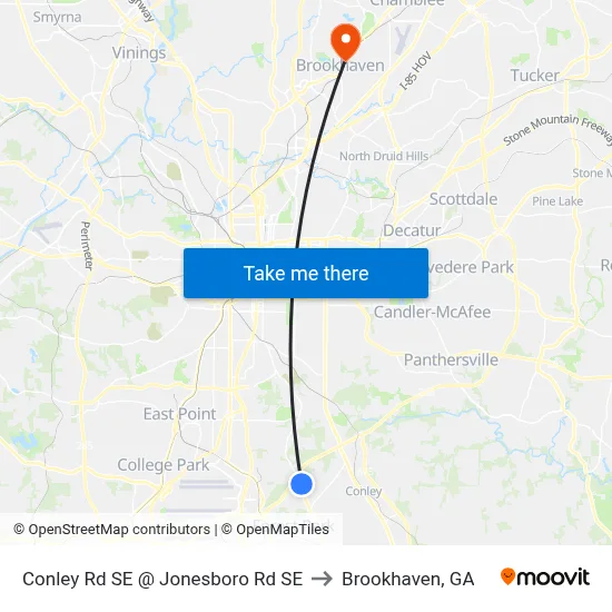 Conley Rd SE @ Jonesboro Rd SE to Brookhaven, GA map