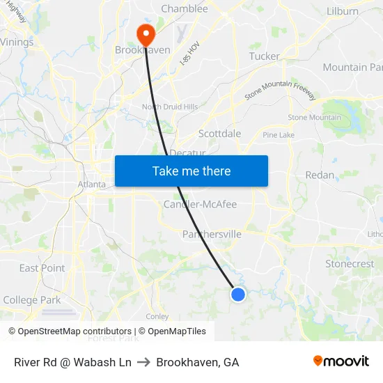 River Rd @ Wabash Ln to Brookhaven, GA map
