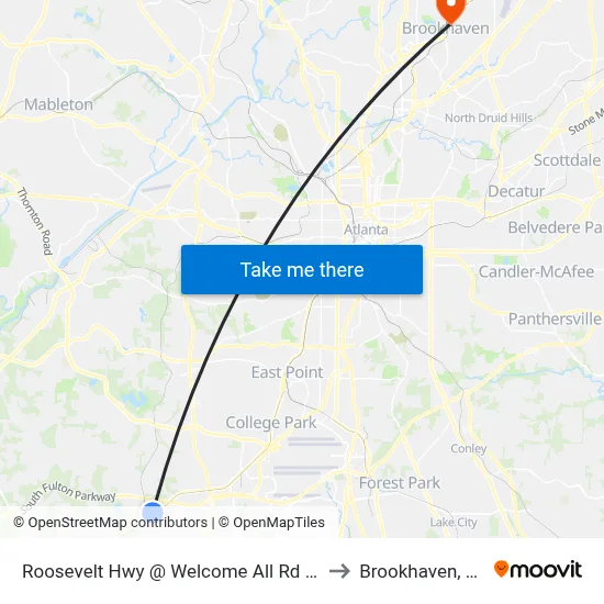 Roosevelt Hwy @ Welcome All Rd SW to Brookhaven, GA map