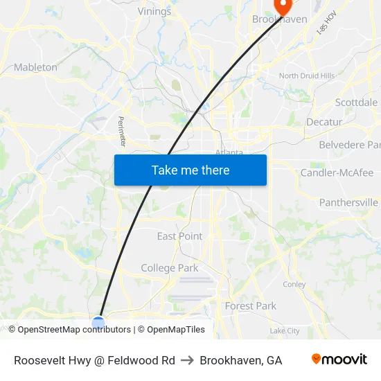 Roosevelt Hwy @ Feldwood Rd to Brookhaven, GA map
