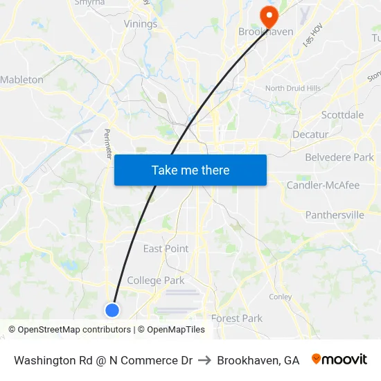 Washington Rd @ N Commerce Dr to Brookhaven, GA map