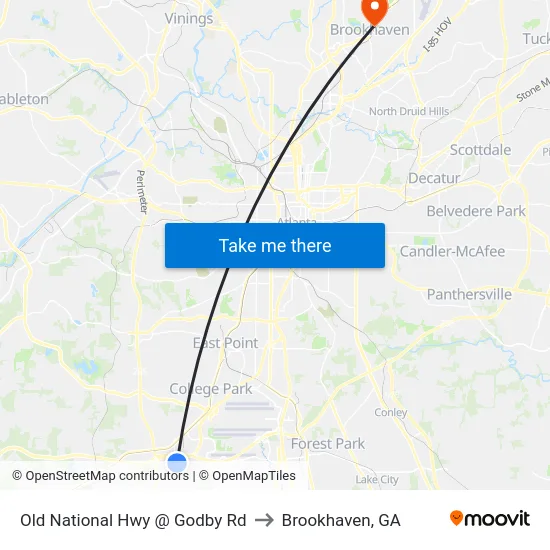 Old National Hwy @ Godby Rd to Brookhaven, GA map