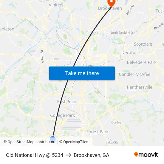Old National Hwy @ 5234 to Brookhaven, GA map