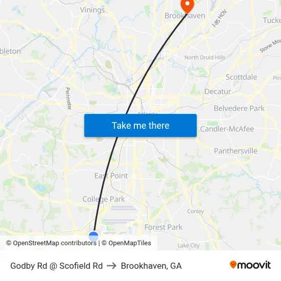 Godby Rd @ Scofield Rd to Brookhaven, GA map