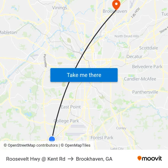 Roosevelt Hwy @ Kent Rd to Brookhaven, GA map