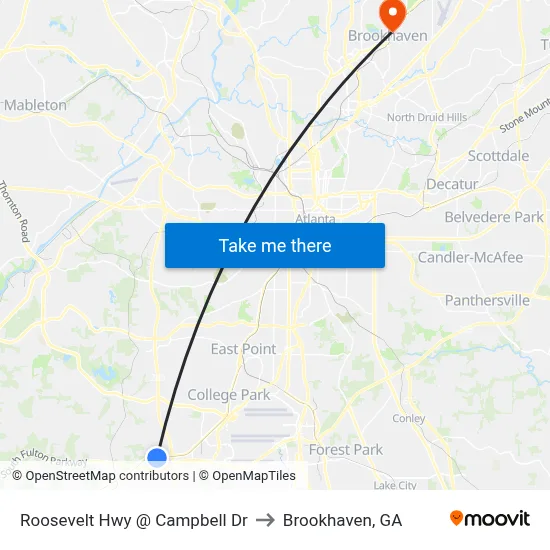 Roosevelt Hwy @ Campbell Dr to Brookhaven, GA map