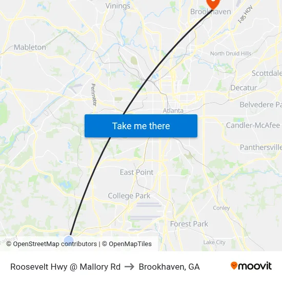 Roosevelt Hwy @ Mallory Rd to Brookhaven, GA map